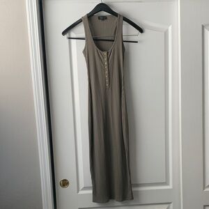 MAJORELLE Olive Ribbed Tank Maxi Dress with Button Placket